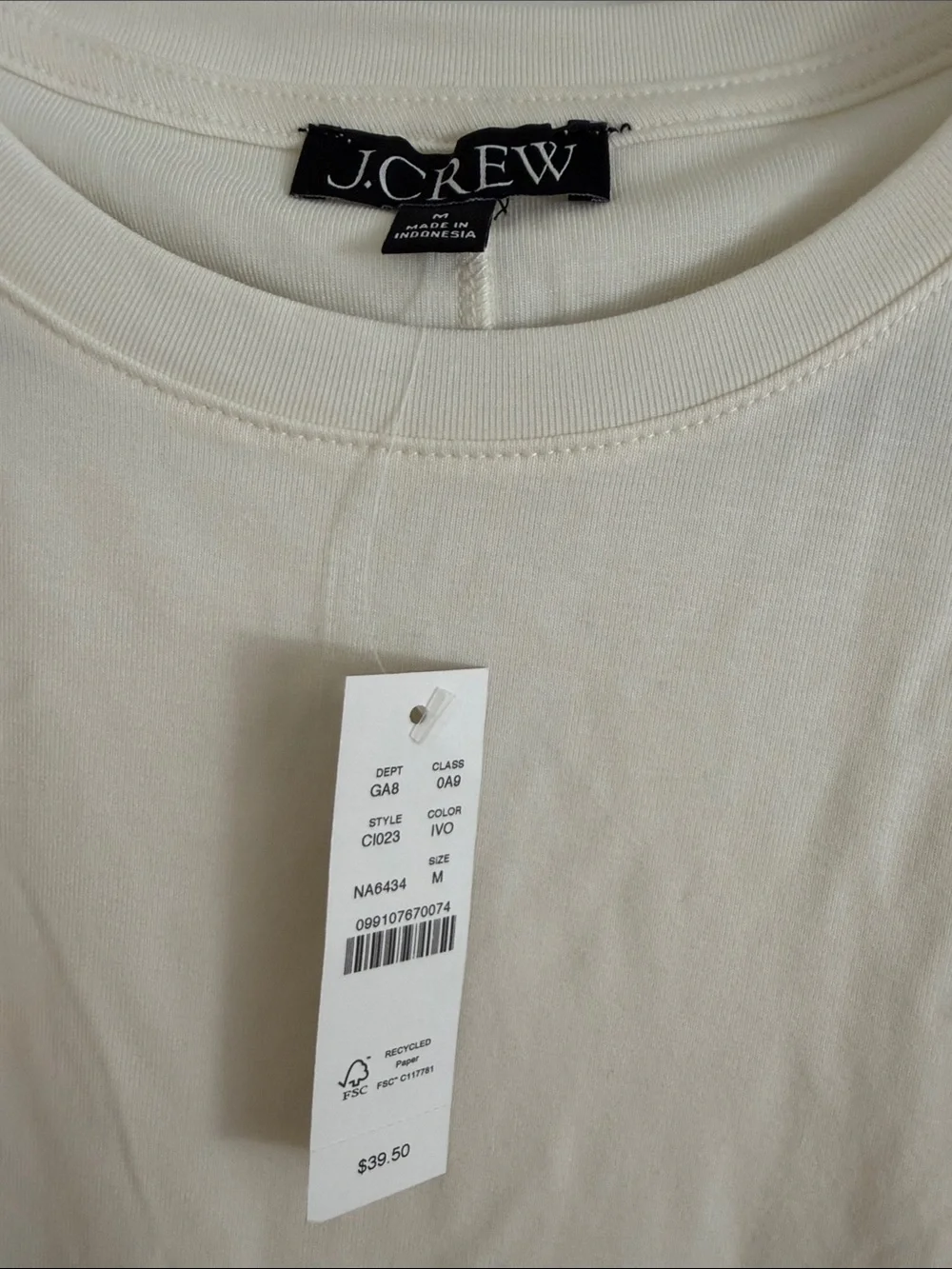 J. Crew women’s Cream Short-Sleeve Crewneck T-Shirt
